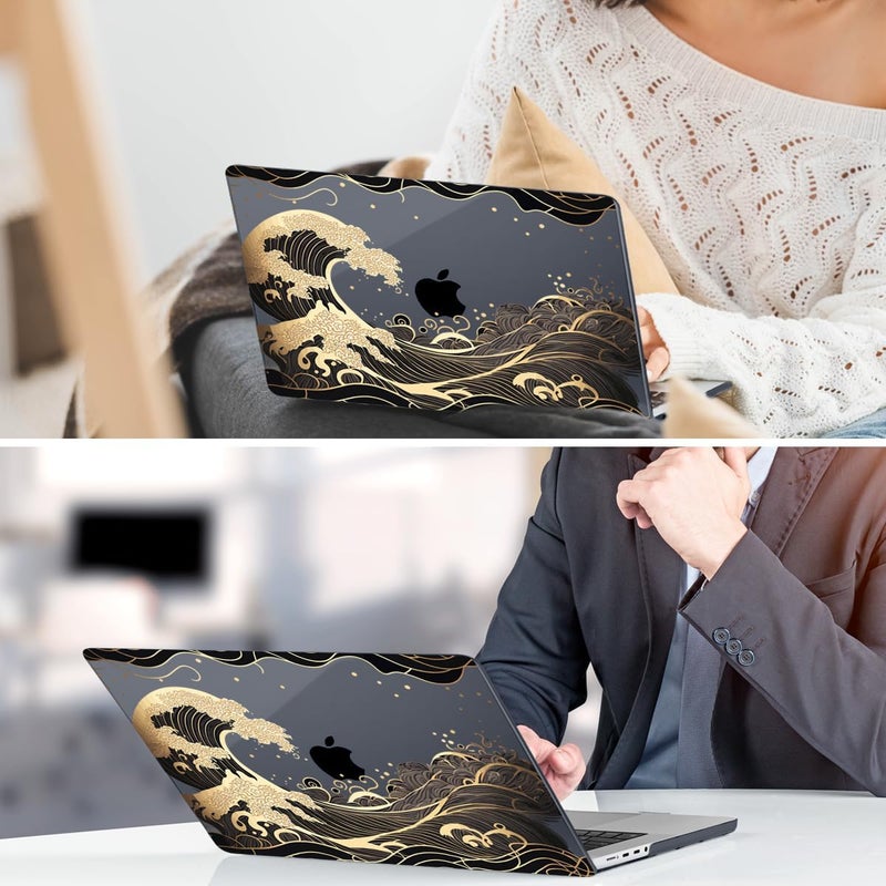 DONGKE Case for M5 MacBook Pro 14 inch 2025 2024-2021 M4 M3 M2 M1, Plastic Hard Shell Cover Compatible with A3434 A3112 A3401 A3185 A2992 A2779 A2442, Retina XDR Display & Touch ID, Golden Wave - Image 5